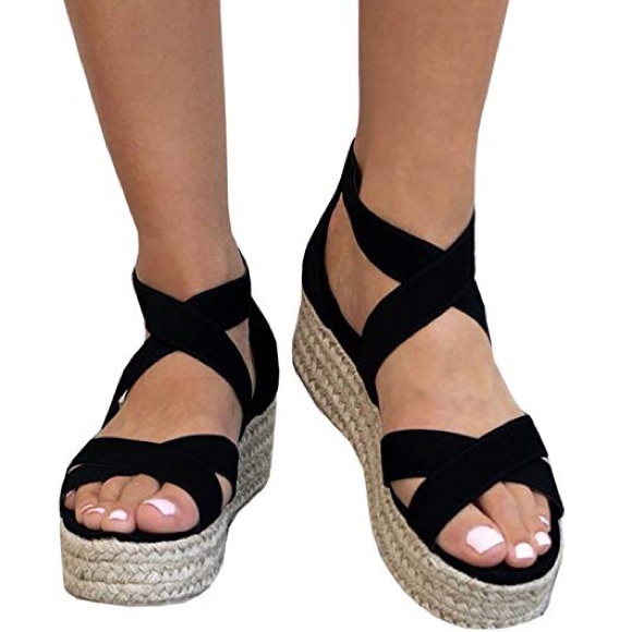 boutique Shoes - Espadrille Strappy Open Toe Platform Sandals